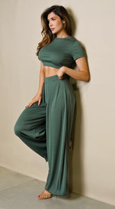 Nereza Wide Leg Pants Set - Green